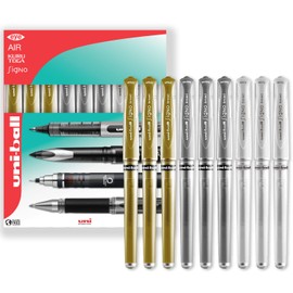 uni-ball Signo Pen - UM-153 Broad Metallic Gel Ink Rollerball - Metal 1.0mm Tip Nib - Rubber Grip - In Gift Box (Pack of 9, Multicolor)