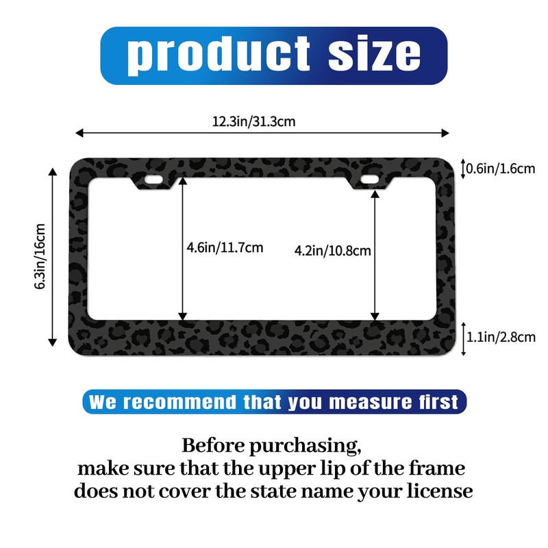 Black Leopard Print License Plate Frame Cheetah Animal Print License