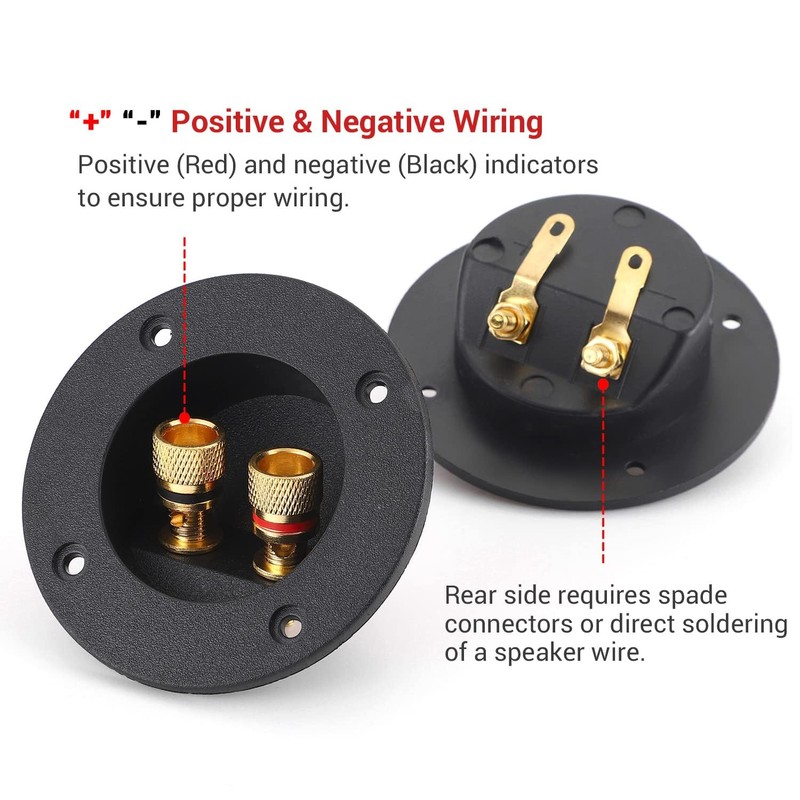 2PCS Round 2-Way Speaker Box Terminal Binding Post Screw Cup