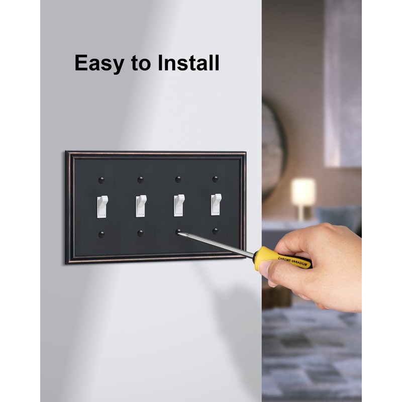 TREEWELL 2-Pack Quad Toggle Light Switch Cover Plate, Durable Zinc
