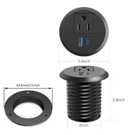 2 Inch Desktop Power Outlet, Built in Power Outlet,1 USB and 1 Type-C,20W PD Fast Charging,6.5 Ft Cable (Black) for Furniture,Conference Room,Office,Kitchen Table Power Center