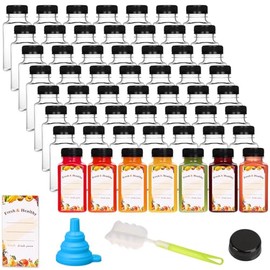 Moretoes - 56 recipientes de jugo cubiertos de 8 onzas con tapas de plástico a prueba de manipulaciones, botellas de jugo reutilizables de plástico tr