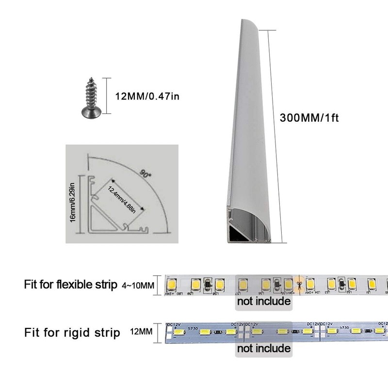 HAMRVL 6-Pack 1ft/30cm 16x16mm Led Aluminum Channel System with Cover