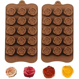 BAMUTU 2PCS Rose Flower Chocolate Molds 15 Cavity Silicone Candy Molds Non-Stick Sweet Valentines Day Molds Gummy Ice Jelly Molds for Wax Melt Resin Casting Candles Soap