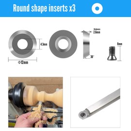 SWAWIS Set of 12 Indexable Inserts Carbide, Lathe Tool for Wood Lathes, Reversible Plates for Wood Turning Tools, Cutting Grinding, Finishing