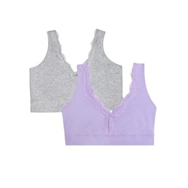 Fruit of the Loom Women's Full Coverage Wireless Cotton Bralette Bra, Opaque, Lilac Whisper/Grey Heather, XL (Pack of 2)