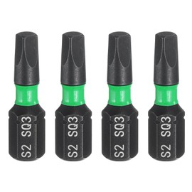 sourcing map 4pcs SQ3 Square Screwdriver Bit 1/4" Hex Shank 25mm/1" Length Magnetic 4 Point Head Hex Bits S2 Steel Screw Driver Bit Industrial Grade Electric Drill Bits