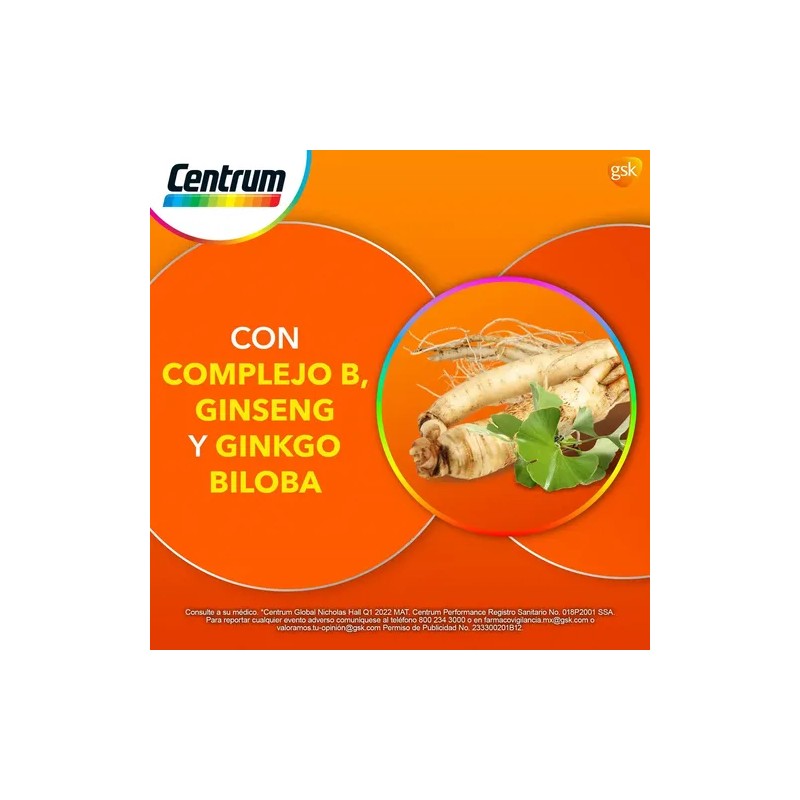 Multivitamínico Centrum Performance con Vitamina B, Vitamina C, Hierro, Potasio