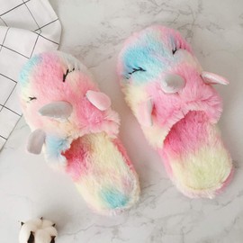 dressfan Unicorn Slippers Boots Plush Slippers Indoor/Outdoor Unisex Slippers Rainbow, Multicoloured