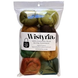 Wistyria Editions 0.25-Ounce Wool Roving, 12-Inch, Woodsy, 8-Pack