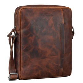 STILORD 'Sergio' Leather Men's Shoulder Bag Medium Large Bag Tablet 11 Inch Men's Shoulder Bag for DIN A4 Documents Crossbody Bag Messenger Bag Men's Genuine Leather, Ambra - Coganc, M