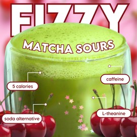 Sipology: Fizzy Matcha Sours - Wild Cherry - 15 Stick Pack - Sparkling Beverage Powder Mix, Japanese Matcha, Natural Energy Boost, Fruity Drink