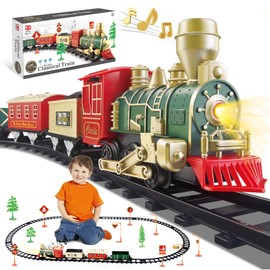 JUQU Christmas Train Set for Kids Ages 3-8 – Battery Operated Toy Train with Lights, Sounds, 3 Cars & 10 Tracks, Classic Christmas Tree Train Set for Under or Around Tree Gift