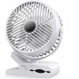 Portable Clip-on Fan 10000mAh Rechargeable Battery Powered – 3-Speed Quiet Desk & Clamp Fan for Stroller, Camping, Office & Bedroom – 360° Rotation-1PACK-White