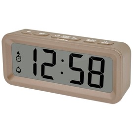 Techno line WT175 Mini Alarm Clock/Traveler Alarm Clock with Temperature and Humidity, Date, Timer, Countdown Weekday Alarm, Weekend Alarm or 7 Day Alarm, Magnetic Housing, Gold Case