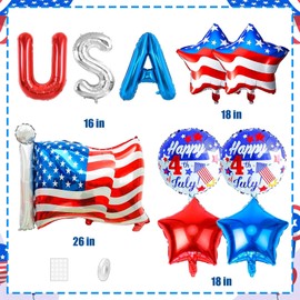Wclliuchi Flag 4th Of July Decorations, Red White Blue Balloons for Independence Day, Party in The USA (USA)