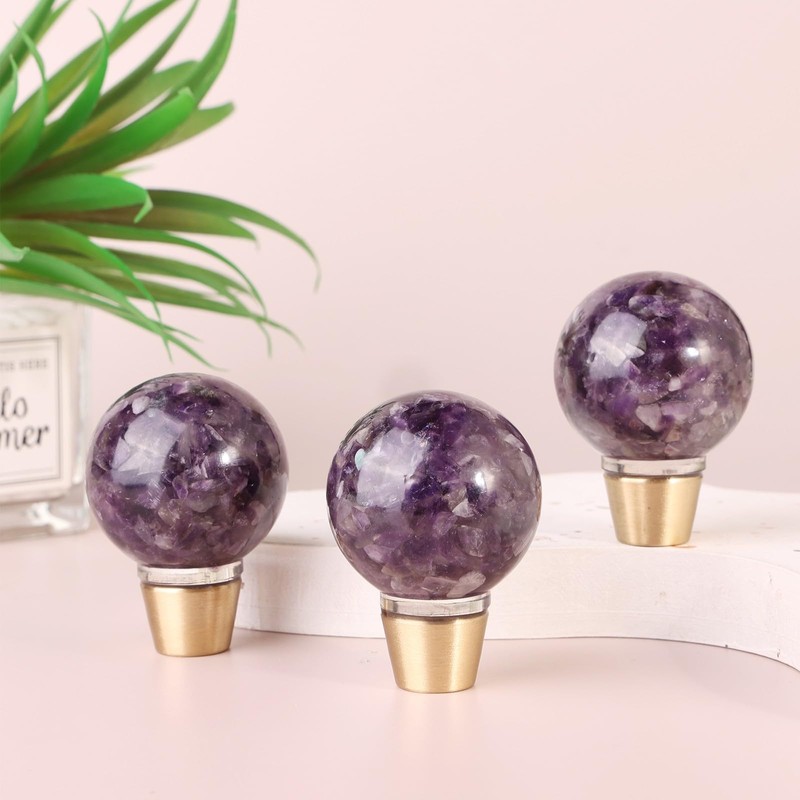 mookaitedecor Set of 2 Natural Amethyst Crystal Ball Drawer Knobs
