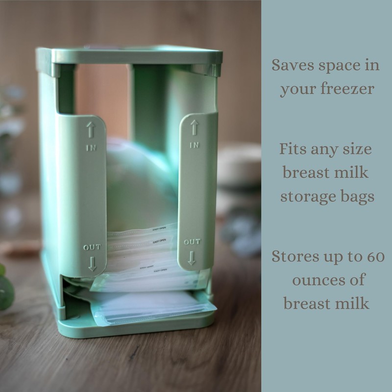 Breastmilk Freezer Organizer-Sage Green Storage Tower w/ Metal Freeze Tray,