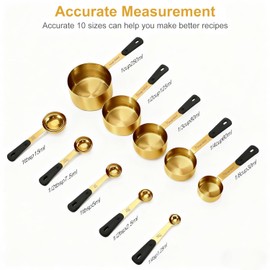 10-Pcs Stainless Steel Measuring Cups & Spoons Set, Gold