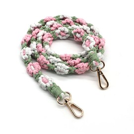 Craoopii Handmade Woven Cotton Rope Flower Shoulder Strap Bag Strap Purse Strap Crossbody Replacement Strap (Green Pink)