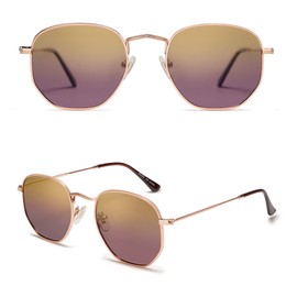 SOJOS Small Square Polarized Sunglasses for Men and Women Polygon Mirrored Lens SJ1072 with Rose Gold Frame/Grey Lens