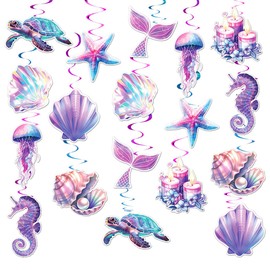 GAKA FAVOR 18 Pieces Mermaid Spiral Garland Decoration, Mermaid Swirl Ceiling Hanger for Girls Birthday Party Decoration