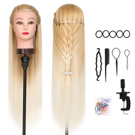 Training Heads 100% High Temperature Fibre Hair Hairdressing Cosmetology Mannequin Styling Head Practice Head with Holder and DIY Hair Styling Accessories