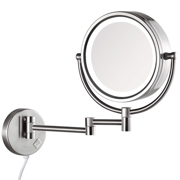 GURUN 8.5 Inch Magnifying Makeup Mirror with 3 Tones LED Lights Double Sided Vanity Mirror for Bathroom with 10X Magnification M1809DN (Brushed Nickel/10X)