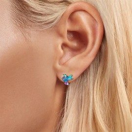 Cute Hummingbird Animal Stud Earrings for Women Girls 925 Sterling Silver Hypoallergenic Blue Crystal Green Enamel Tiny Bird Studs Cartilage Tragus Post Nickel Free Piercing Ear Dainty Birthday Holiday Jewelry Gifts