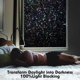 Volcanics Total-Blackout-Window-Privacy-Film, Rainbow Room Darkening Black Window Cover, Static Cling 100% Light Blocking 35.4 x 78.7 Inches