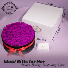 Otuo 40 Real Preserved Roses in Suede Box Forever Roses Last Up to 3 Years, Valentine Day Flowers for Delivery Prime, Mother’s Day, Birthday, Christmas - Purple
