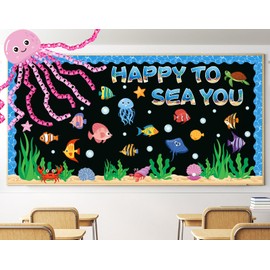COCHIE Ocean Bulletin Board Decorations Under the Sea Classroom Decorations Happy to Sea You Paper Wall Decor Summer Ocean Fish Cutouts for School Supplies Decor