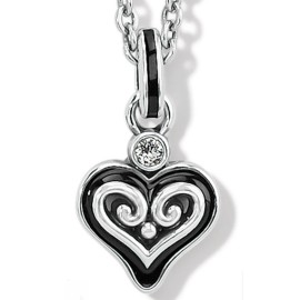 Brighton Silver Black Enamel Crystal Alcazar Mystique Heart Pendant Necklace NWT