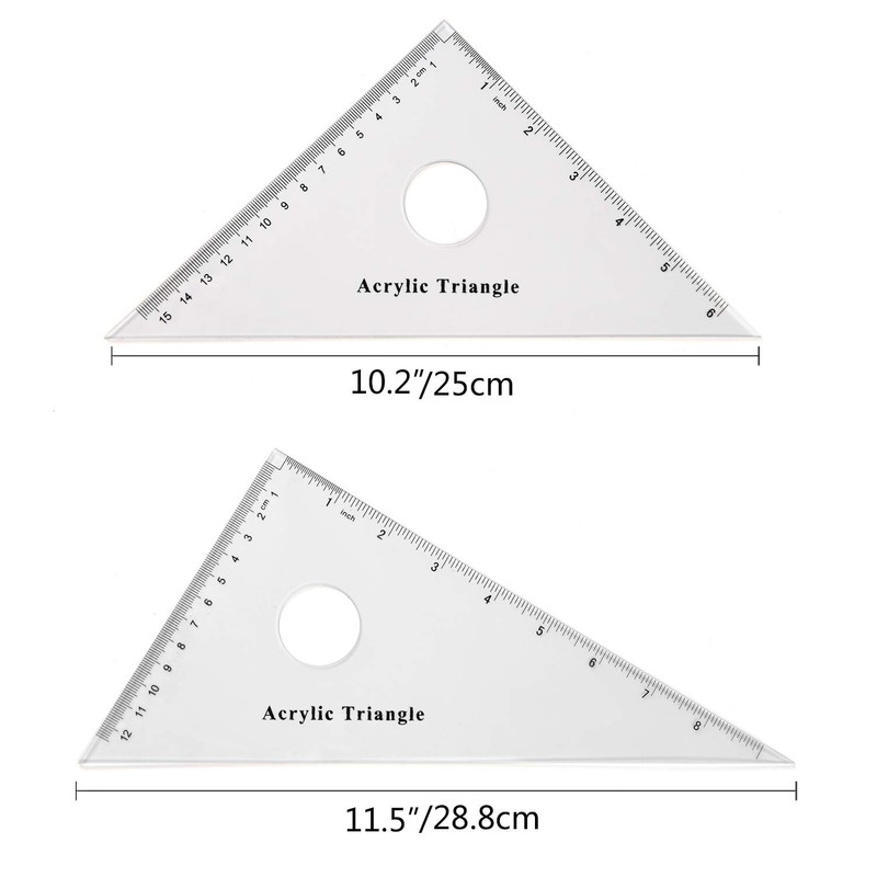 Coopay Large Triangle Ruler Set Square, 30/60 and 45/90 Degrees,