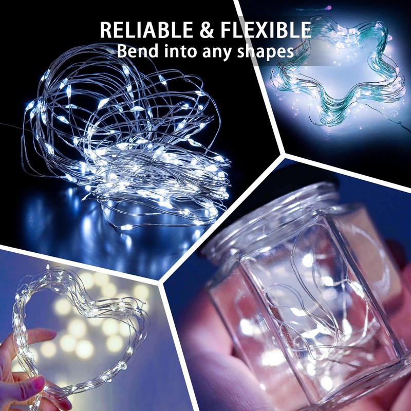 chzk 8 Pack White Fairy Lights 7Ft 20 LED Twinkle