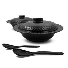 Konvio Kitchen Black Melamine Unbreakable Dinner Set Collection Plates Bowl and Spoons (22 Pieces, Black Base)