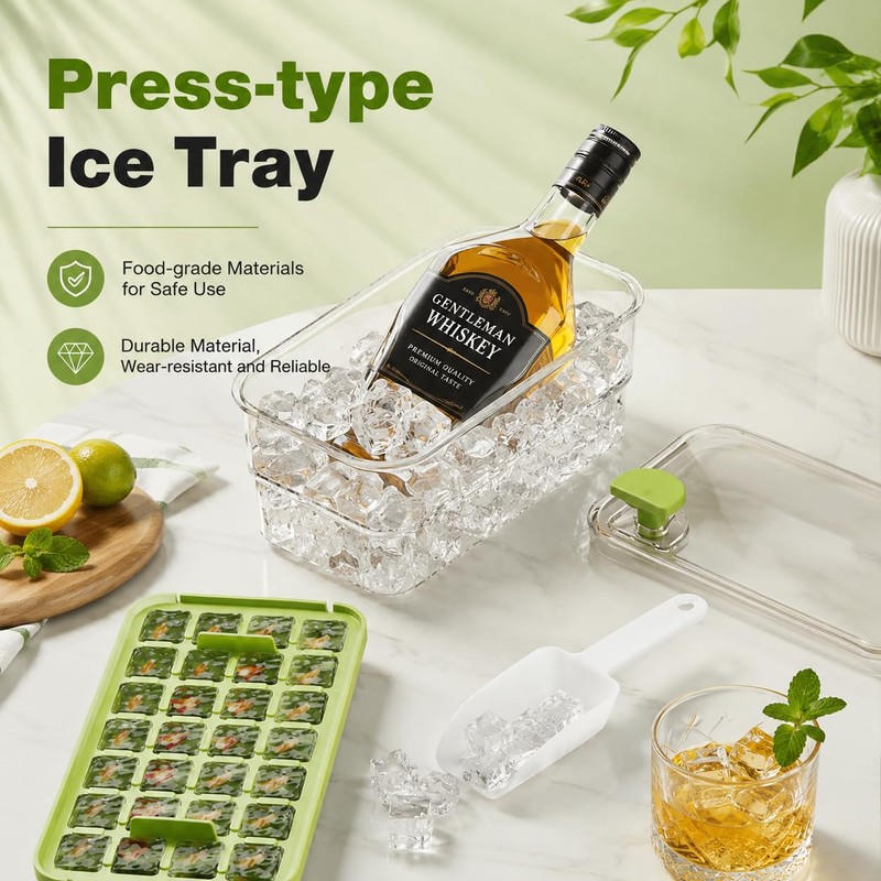 Ice Cube Trays with Storage Bin, 84 Cubes Ice Maker