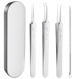 JIEYAO Set of 4 pimple tweezers, stainless steel blackhead remover set, comedone squeezer, acne, pimple remover, blackhead remover, pimples for removing blackheads on nose, facial care