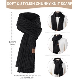 Women Beanie Hat Scarf Gloves Set, 3 PCS Winter Warm Pom Pom Beanie Hat Skull Cap Long Knit Neck Scarf & Touchscreen Gloves Set for Cold Weather, Christmas Holiday Gifts for Mom Wife Friend Sister Her