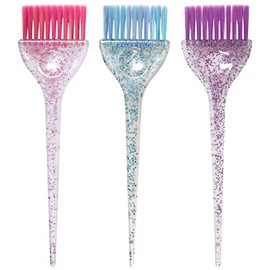 Colortrak 3 Pack Hair Color Brush Set with Glitter Handles for Highlighting, Tint and Coloring Hair Sections - Soft Feathered Bristles Application 3.5