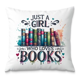 Fuasei Reading Books Throw Pillow Covers, Just A Girl Who Loves Books Pillow Covers 18x18, Book Lovers Gifts, Reading Decorative Pillow Covers for Classroom Library