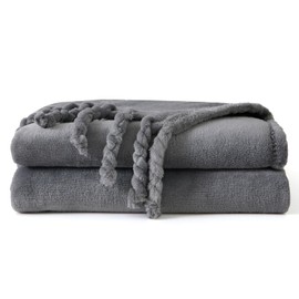 Good Nite Throw Blanket Fluffy Fleece Blanket Sofa for Bed Flannel Blankets with Fringes (127 x 152 cm, Grey)
