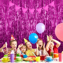 Hot Pink Tinsel Backdrop 3pack 3.2ft x 6.6ft Metallic Tinsel Foil Fringe Curtains for Wedding Birthday Engagement Bridal Shower Bachelorette Celebration Party Decorations and Photo Booth Props