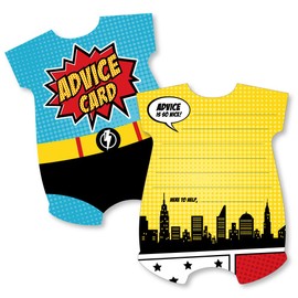 Big Dot of Happiness Bam Superhero - Comic Book Wish Card Baby Shower Activities - Shaped Advice Cards Game - Set of 20