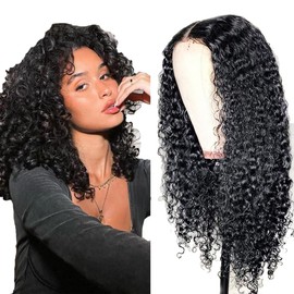 Hxxcoup 1B Natural Black Color 13x6 Lace Front Wig with Natural Hairline Curly Wave Human Hair Wigs Wear and Go Glueless Baby Hair No Smell 180% Density for Woman 12 Inch
