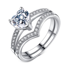 VIKI LYNN Engagement Rings 1ct Heart Cubic Zirconia Wedding Rings for Women 925 Sterling Silver Ring Size R½
