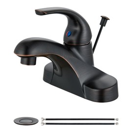 Aolemi Bathroom Sink Faucet 4 Inch Centerset, Single Handle Vanity Faucet with Lift Rod Drain and Supply Lines, Oil Rubbed Bronze