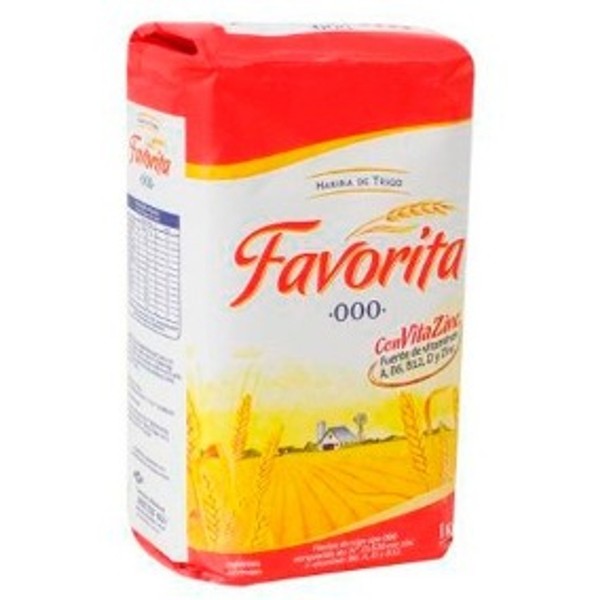Favorita Coarser 000 Wheat Flour Harina with Vitamins Excellent for Cooking and Baking, 1 kg / 2.2 lb
