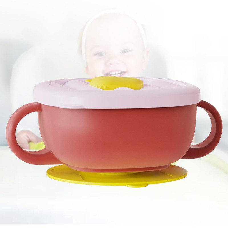 Toddler Suction Cup Bowls with Lids Prevent Falling Stainless Steel
