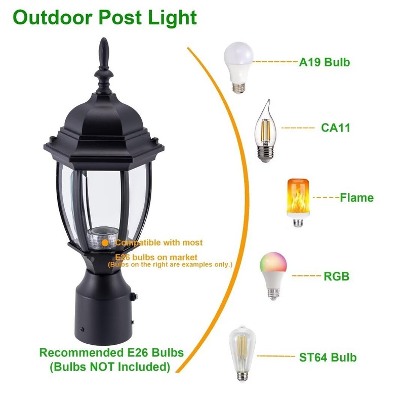 LIT-PaTH Dusk to Dawn Outdoor Post Lighting Fixture Pole Lantern,